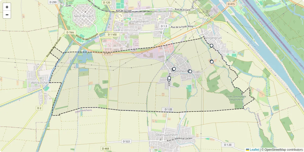 Carte du réseau de transport en commun à Algolsheim - lignes de bus et arrêts