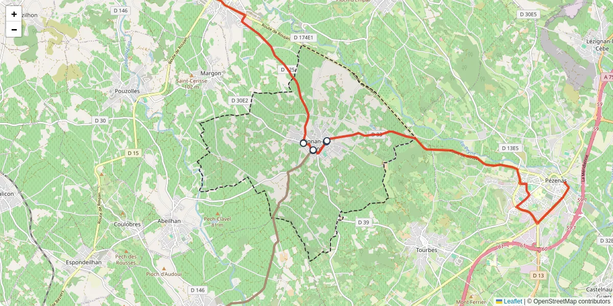 Carte du réseau de transport en commun à Alignan-du-Vent - lignes de bus et arrêts