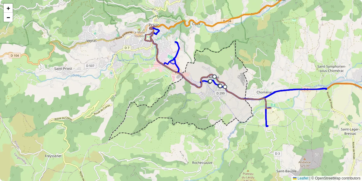 Carte du réseau de transport en commun à Alissas - lignes de bus et arrêts