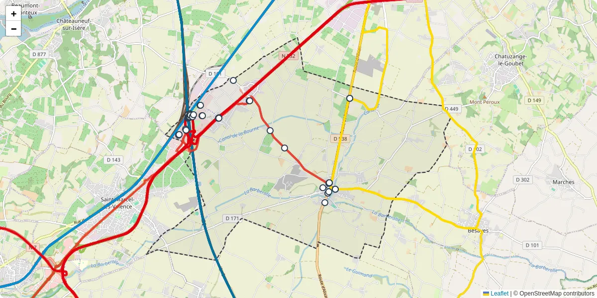 Carte du réseau de transport en commun à Alixan - lignes de bus et arrêts