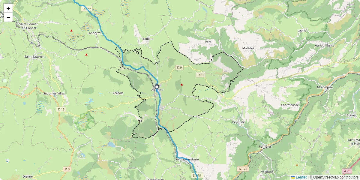 Carte du réseau de transport en commun à Allanche - lignes de bus et arrêts
