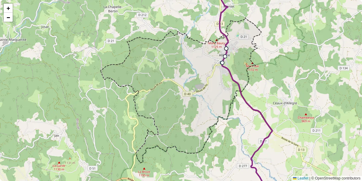 Carte du réseau de transport en commun à Allègre - lignes de bus et arrêts