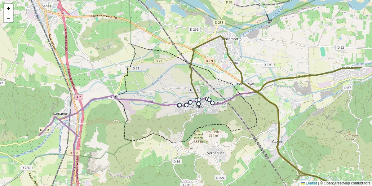Carte du réseau de transport en commun à Alleins - lignes de bus et arrêts