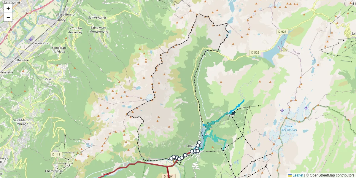 Carte du réseau de transport en commun à Allemond - lignes de bus et arrêts