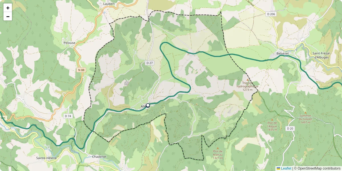 Carte du réseau de transport en commun à Allenc - lignes de bus et arrêts