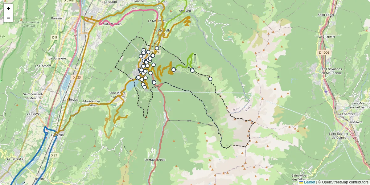 Carte du réseau de transport en commun à Allevard - lignes de bus et arrêts