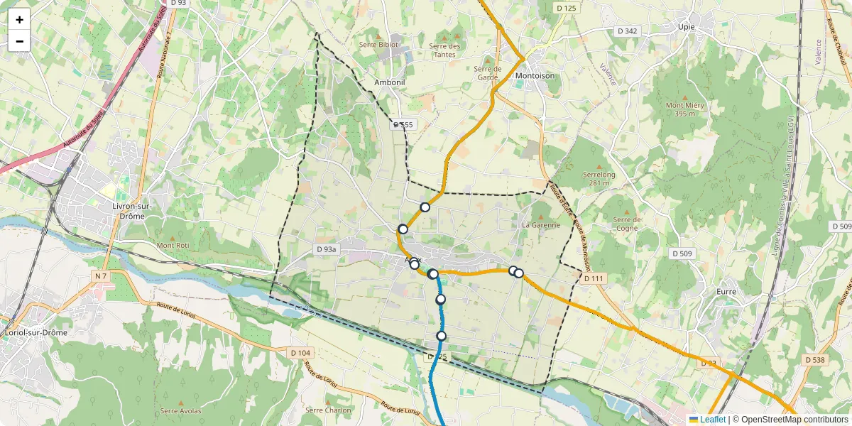 Carte du réseau de transport en commun à Allex - lignes de bus et arrêts