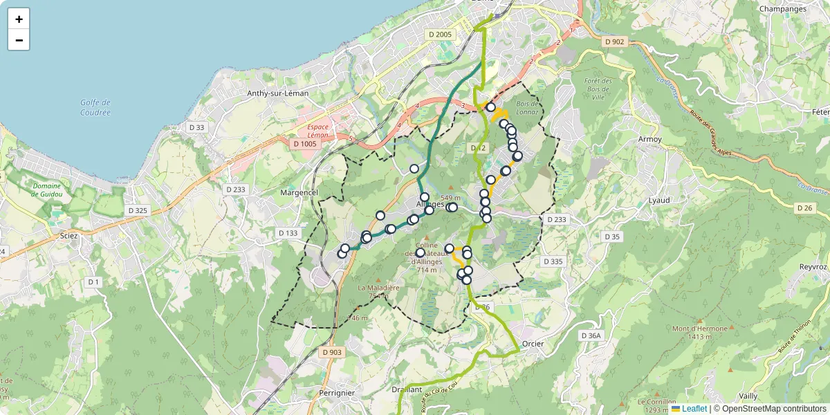 Carte du réseau de transport en commun à Allinges - lignes de bus et arrêts