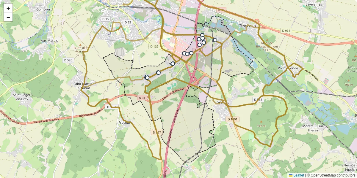Carte du réseau de transport en commun à Allonne - lignes de bus et arrêts