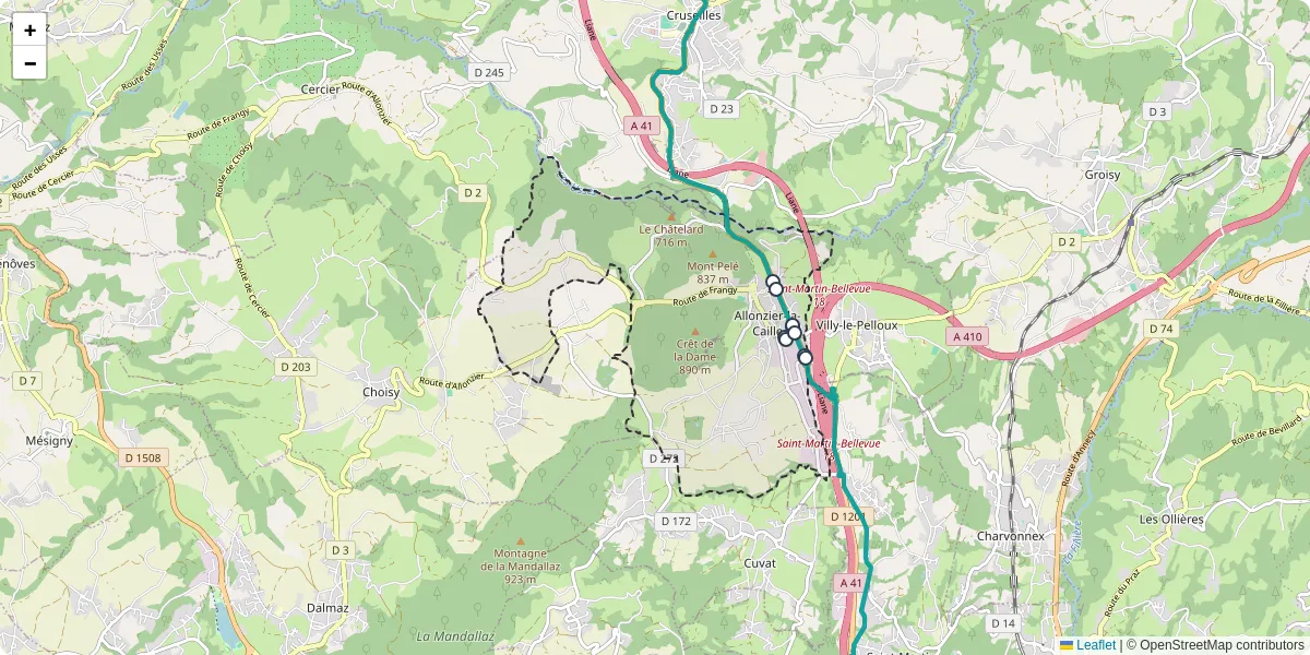 Carte du réseau de transport en commun à Allonzier-la-Caille - lignes de bus et arrêts