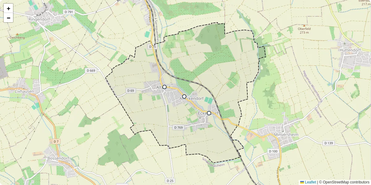 Carte du réseau de transport en commun à Alteckendorf - lignes de bus et arrêts