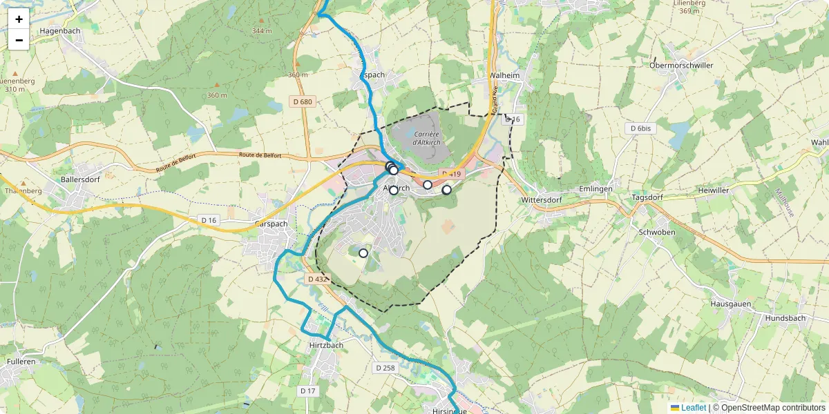 Carte du réseau de transport en commun à Altkirch - lignes de bus et arrêts
