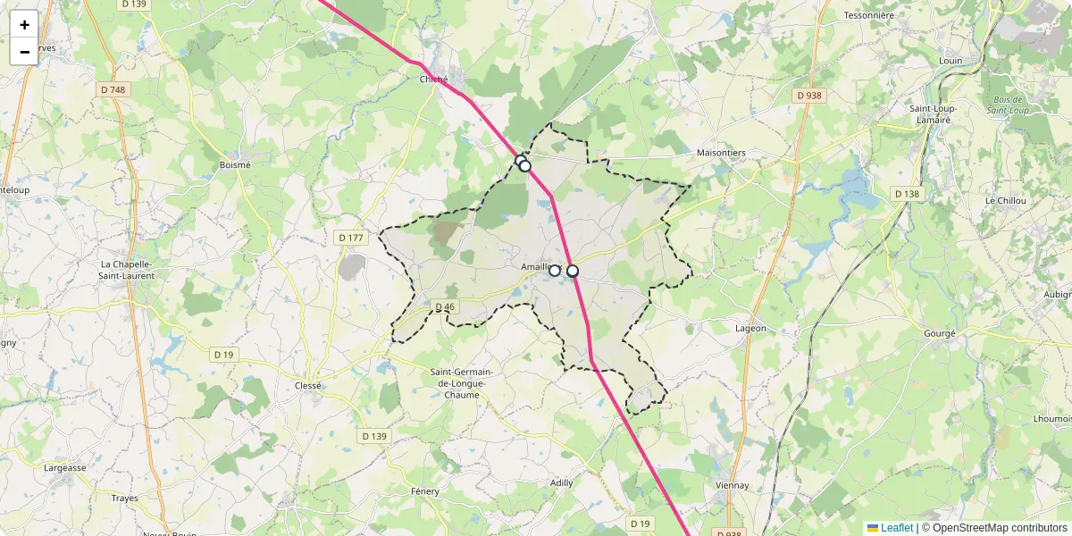 Carte du réseau de transport en commun à Amailloux - lignes de bus et arrêts