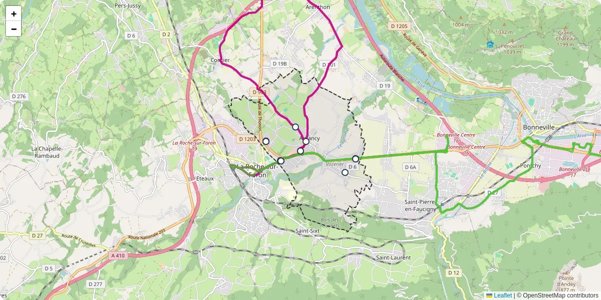 Carte du réseau de transport en commun à Amancy - lignes de bus et arrêts