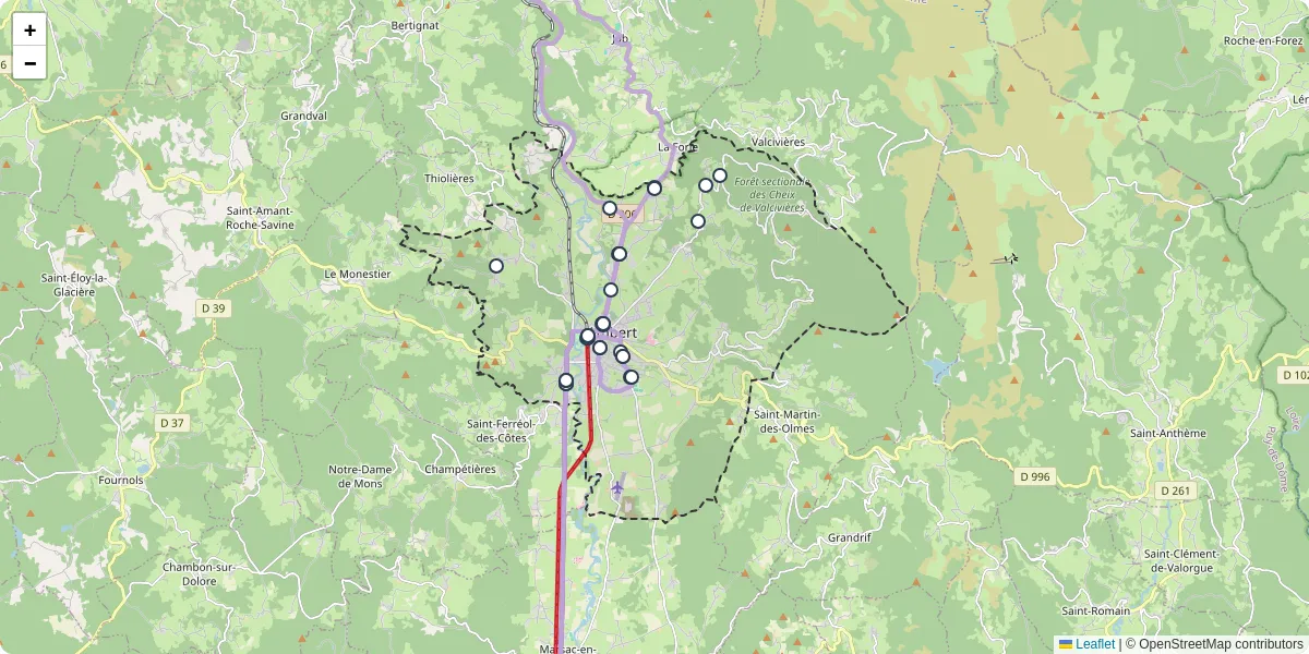 Carte du réseau de transport en commun à Ambert - lignes de bus et arrêts