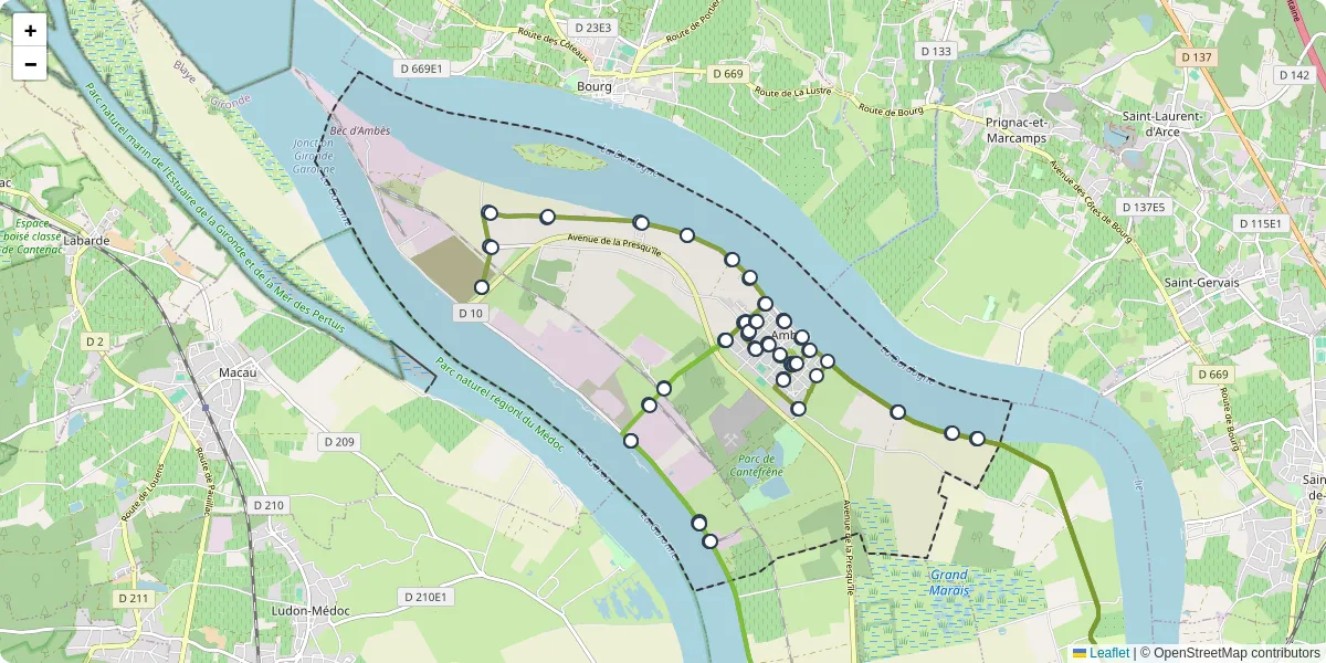 Carte du réseau de transport en commun à Ambès - lignes de bus et arrêts