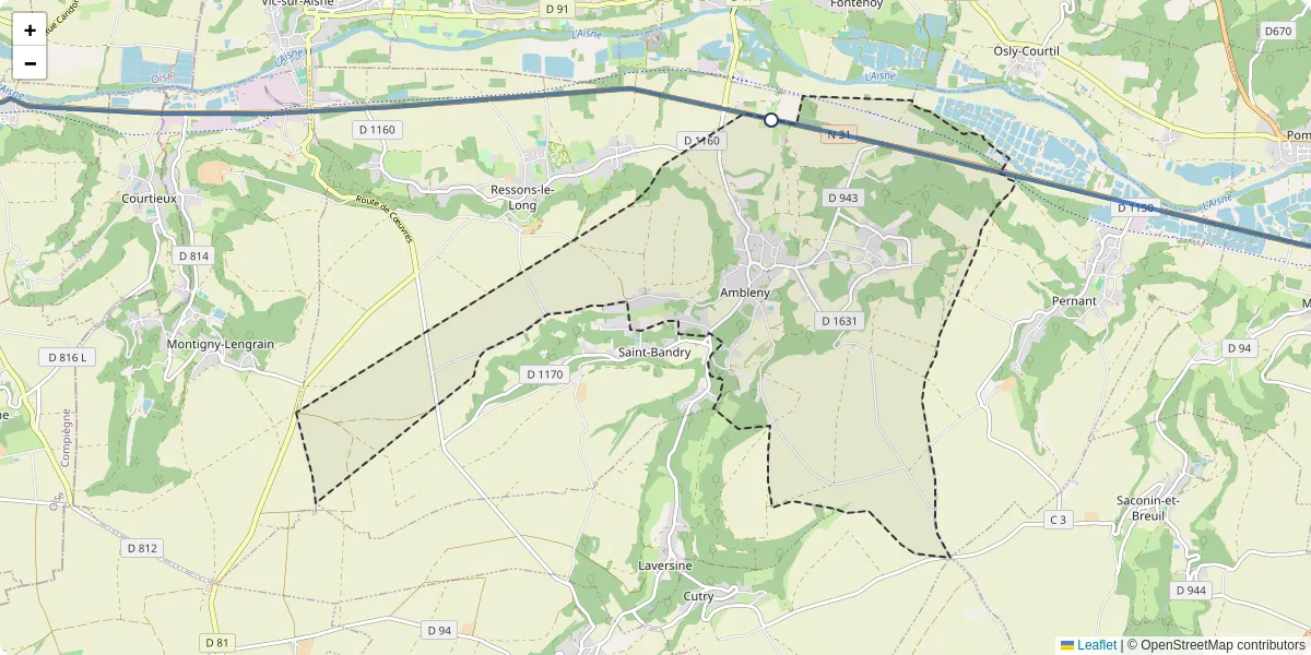 Carte du réseau de transport en commun à Ambleny - lignes de bus et arrêts