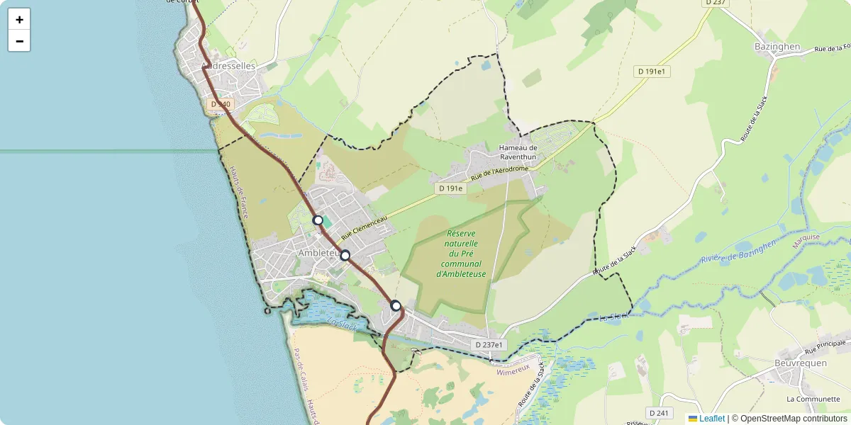 Carte du réseau de transport en commun à Ambleteuse - lignes de bus et arrêts