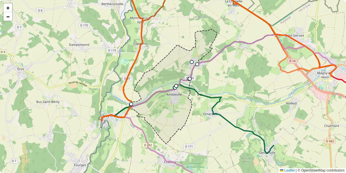 Carte du réseau de transport en commun à Ambleville - lignes de bus et arrêts