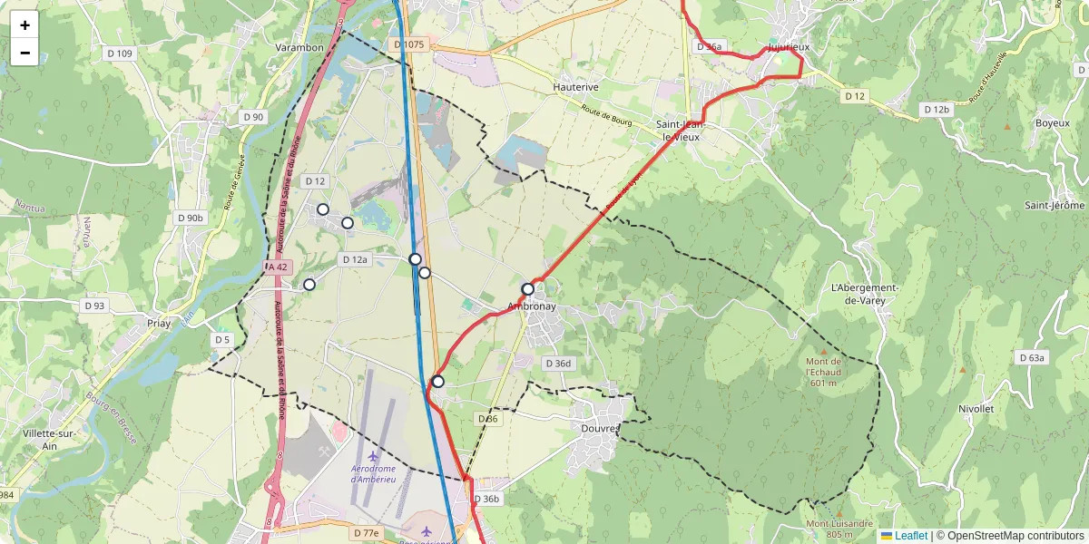 Carte du réseau de transport en commun à Ambronay - lignes de bus et arrêts