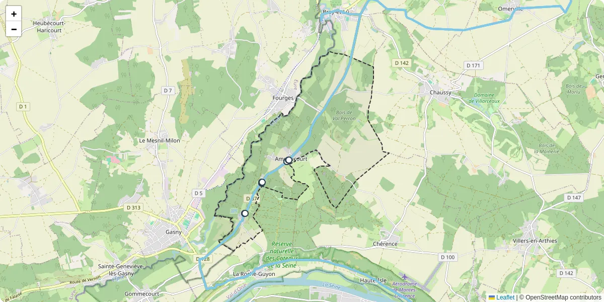 Carte du réseau de transport en commun à Amenucourt - lignes de bus et arrêts
