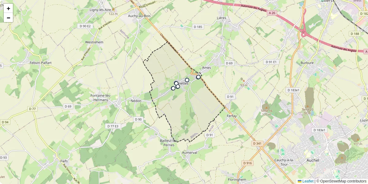 Carte du réseau de transport en commun à Amettes - lignes de bus et arrêts