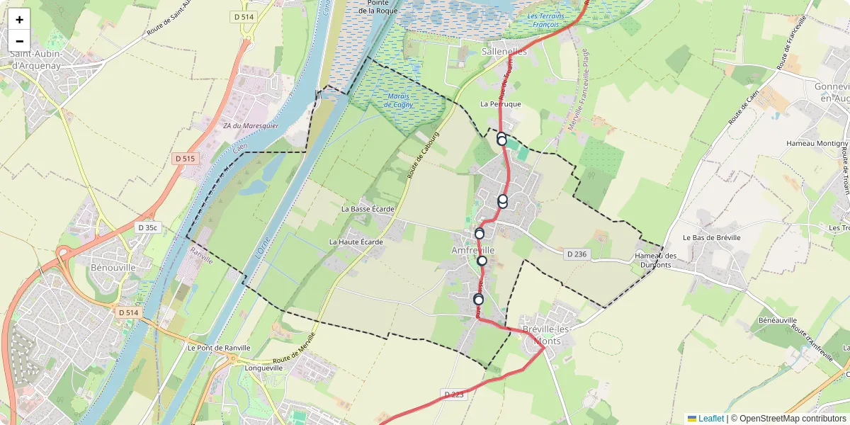 Carte du réseau de transport en commun à Amfreville - lignes de bus et arrêts