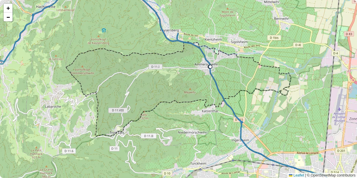 Carte du réseau de transport en commun à Ammerschwihr - lignes de bus et arrêts