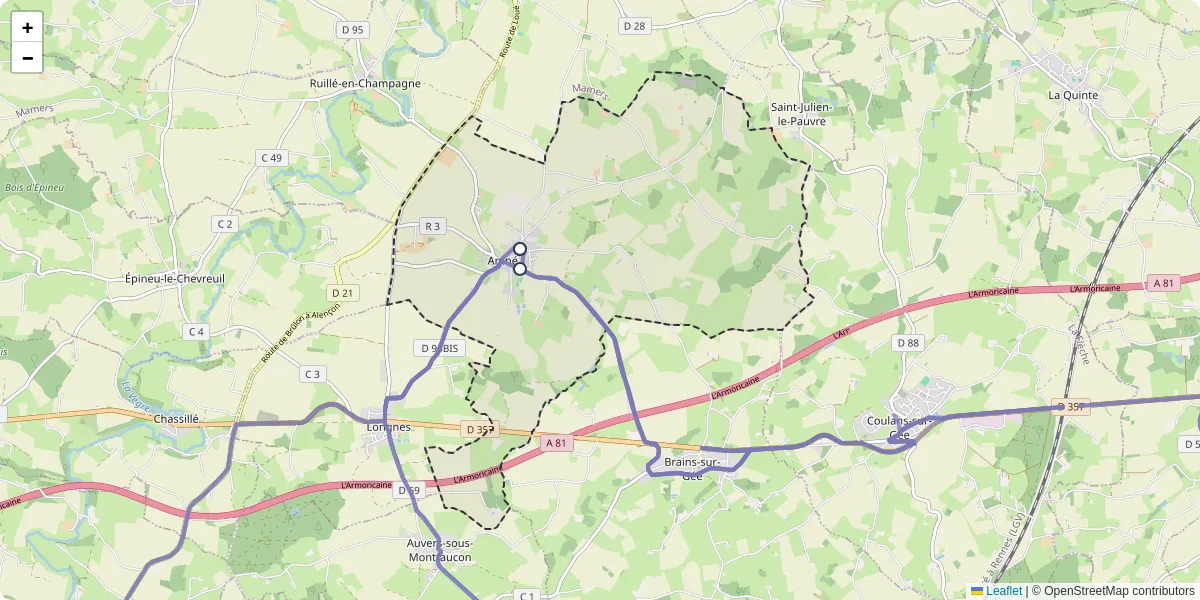 Carte du réseau de transport en commun à Amné - lignes de bus et arrêts