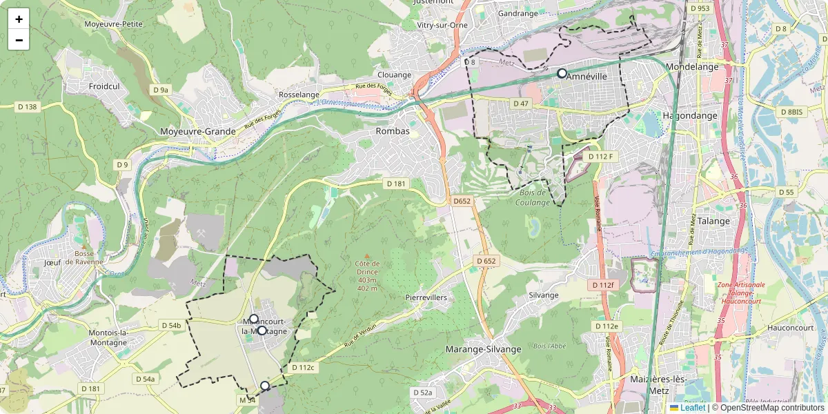 Carte du réseau de transport en commun à Amnéville - lignes de bus et arrêts