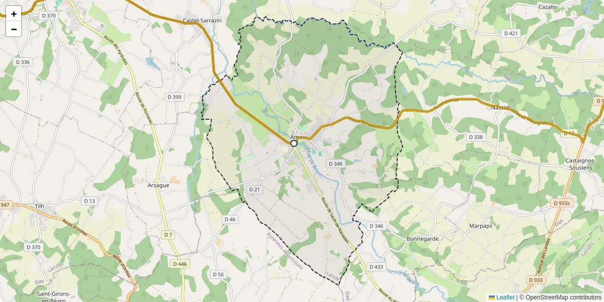 Carte du réseau de transport en commun à Amou - lignes de bus et arrêts