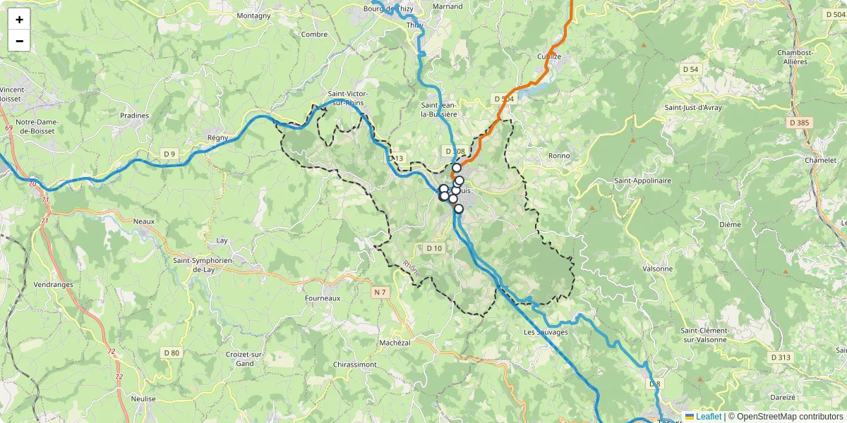 Carte du réseau de transport en commun à Amplepuis - lignes de bus et arrêts