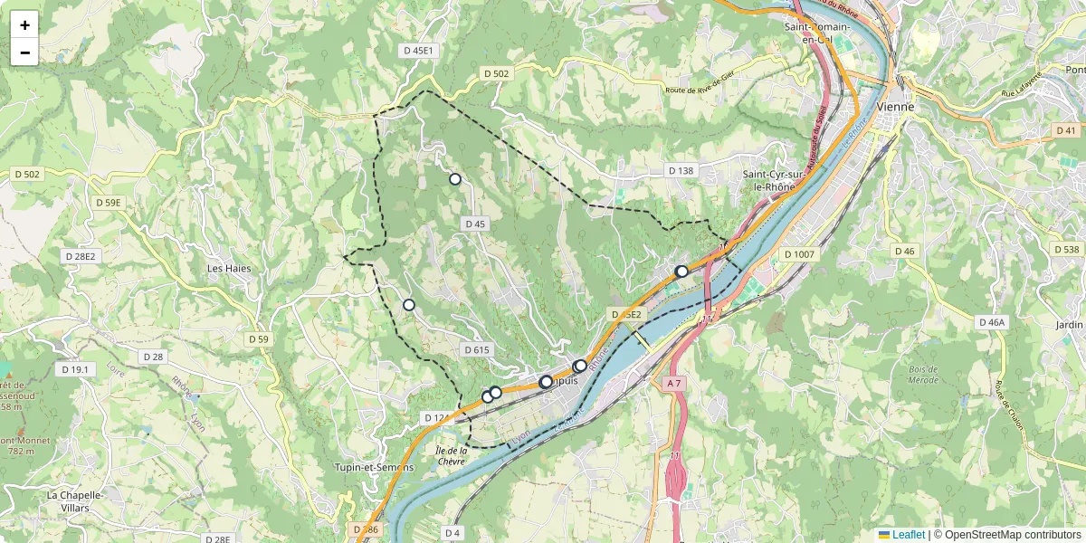 Carte du réseau de transport en commun à Ampuis - lignes de bus et arrêts