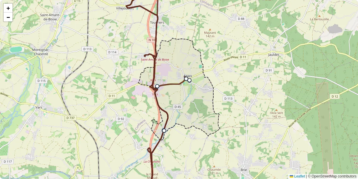 Carte du réseau de transport en commun à Anais - lignes de bus et arrêts