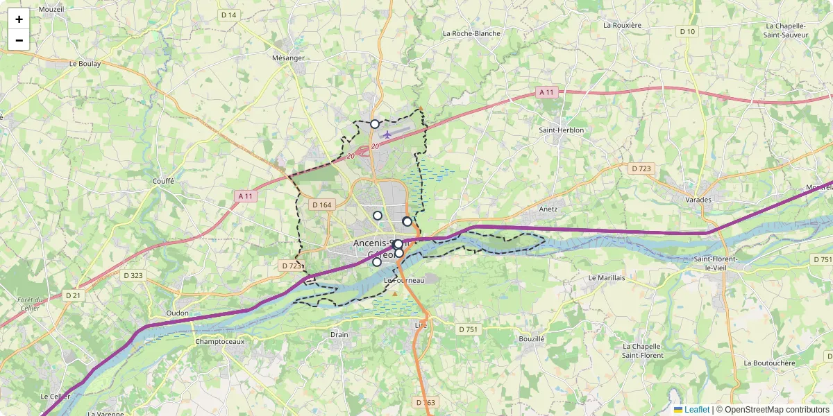 Carte du réseau de transport en commun à Ancenis-Saint-Géréon - lignes de bus et arrêts