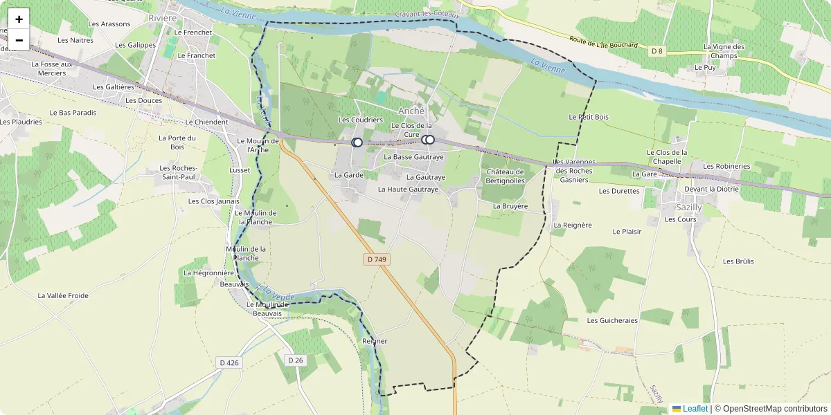 Carte du réseau de transport en commun à Anché - lignes de bus et arrêts