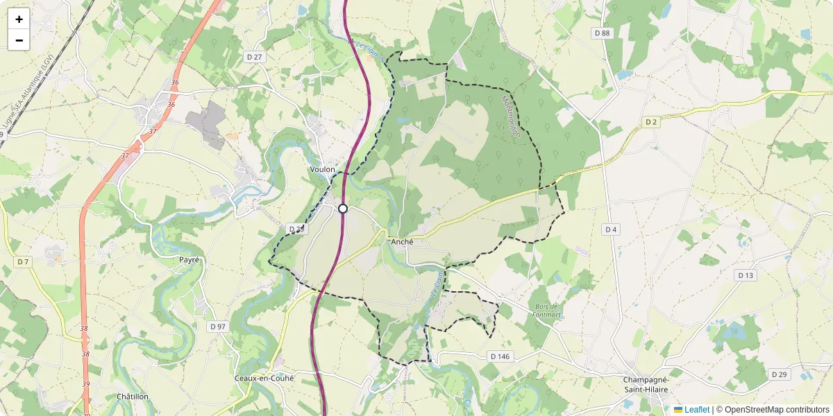 Carte du réseau de transport en commun à Anché - lignes de bus et arrêts