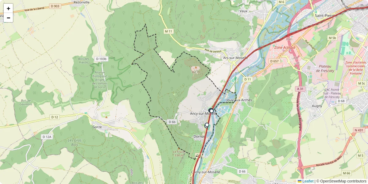 Carte du réseau de transport en commun à Ancy-Dornot - lignes de bus et arrêts