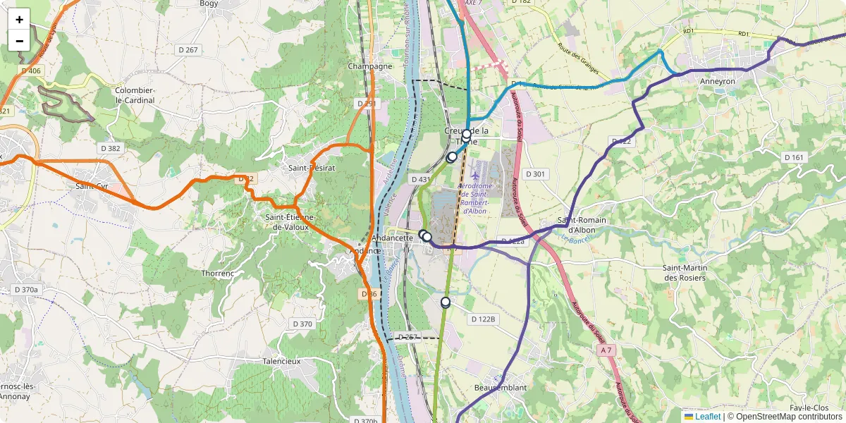Carte du réseau de transport en commun à Andancette - lignes de bus et arrêts