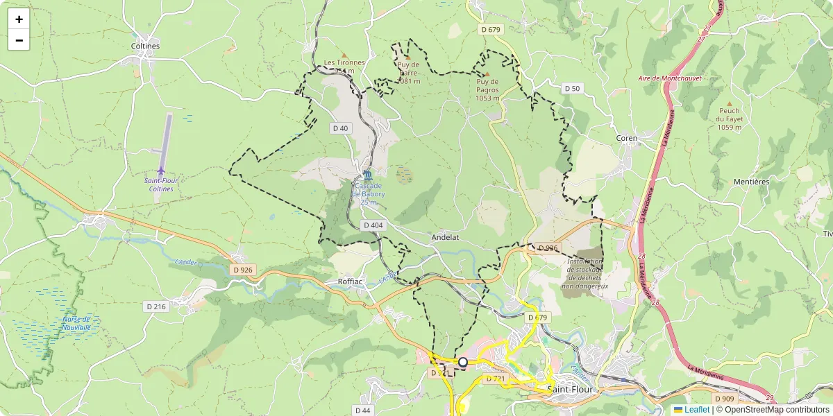 Carte du réseau de transport en commun à Andelat - lignes de bus et arrêts