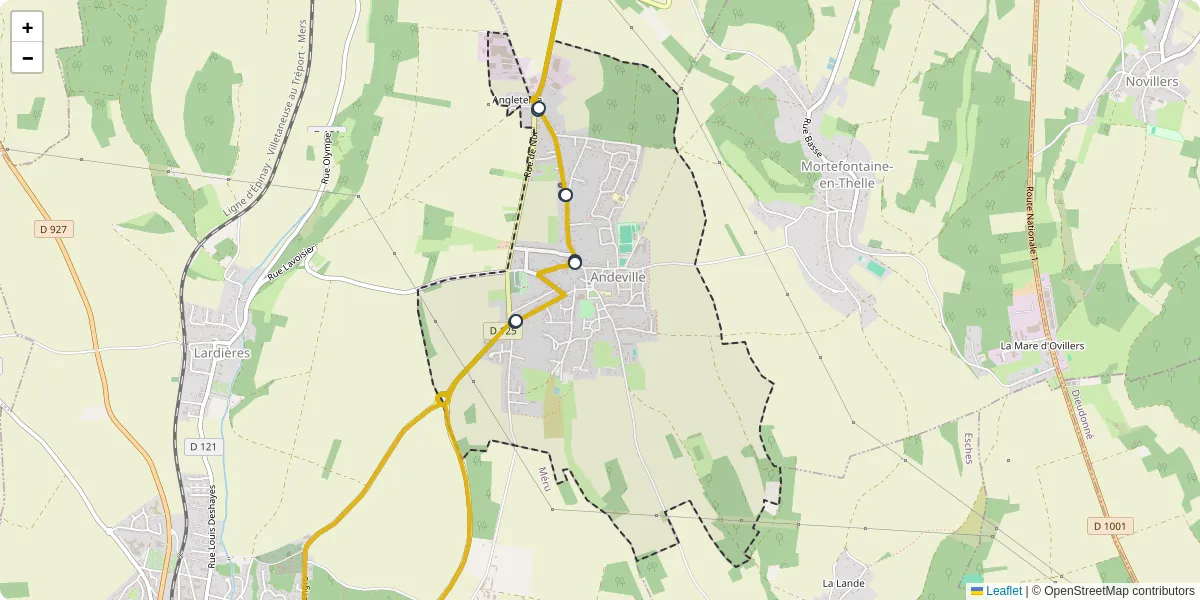 Carte du réseau de transport en commun à Andeville - lignes de bus et arrêts