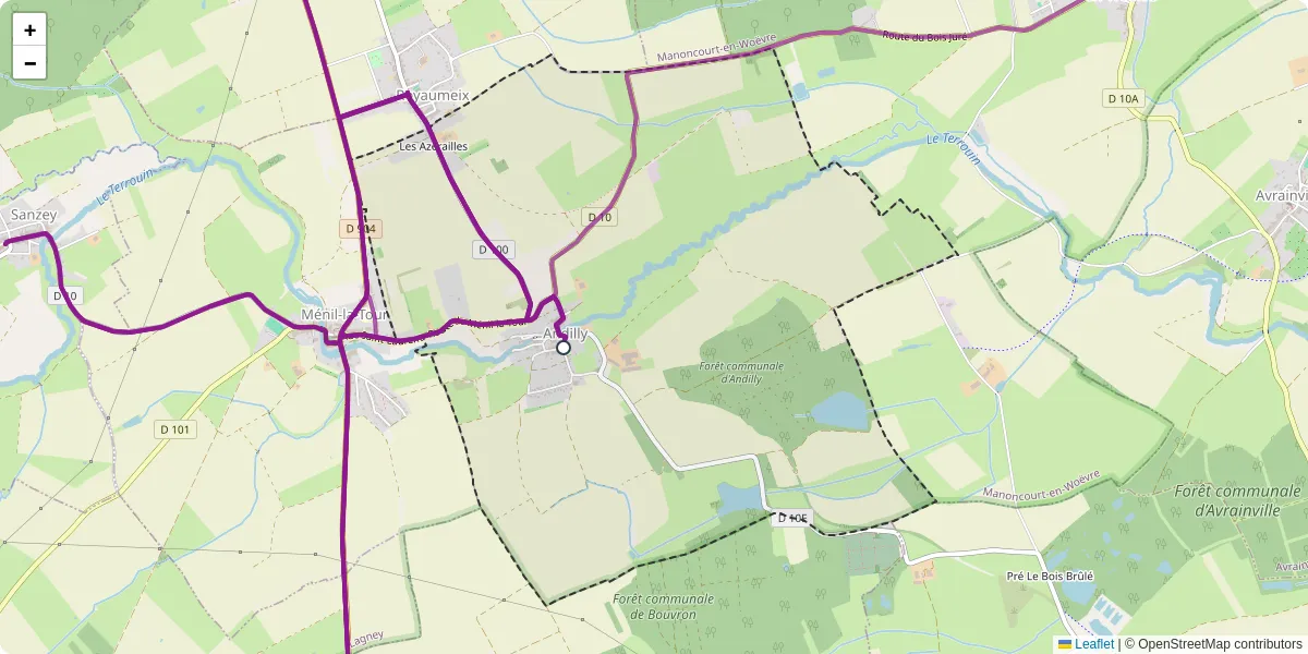 Carte du réseau de transport en commun à Andilly - lignes de bus et arrêts