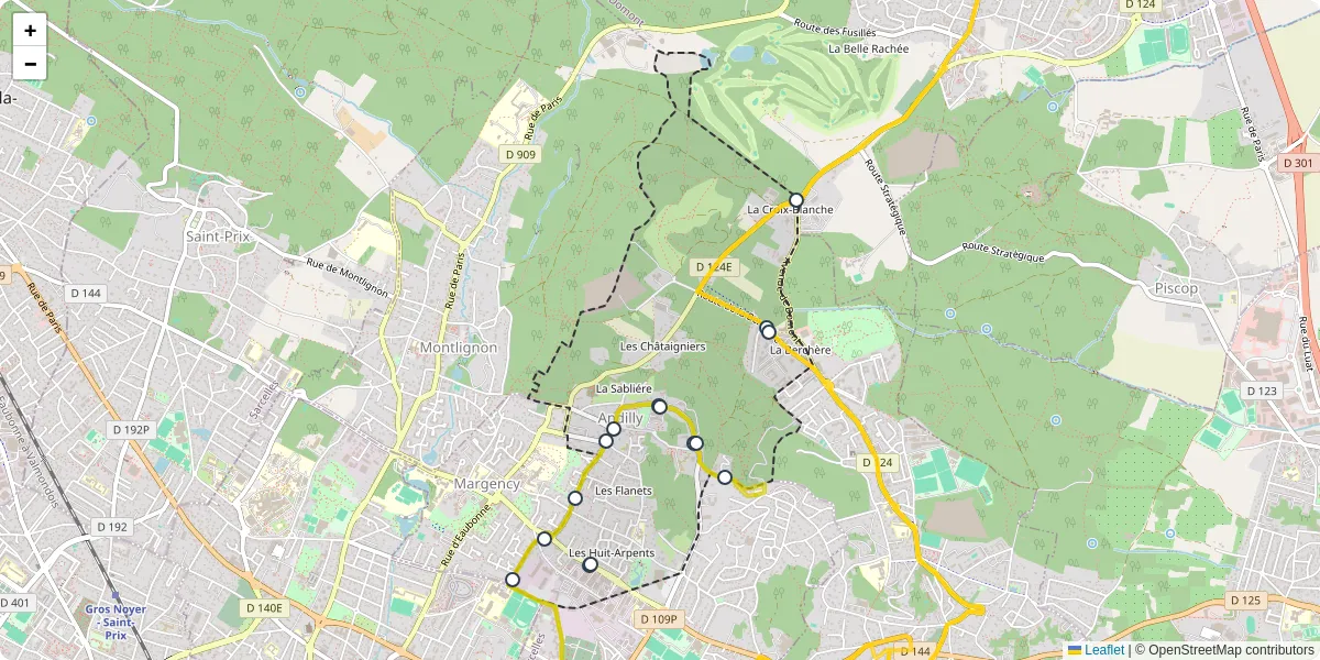 Carte du réseau de transport en commun à Andilly - lignes de bus et arrêts