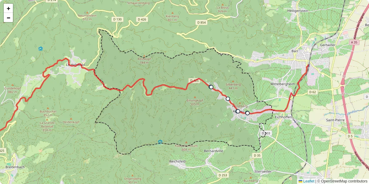 Carte du réseau de transport en commun à Andlau - lignes de bus et arrêts