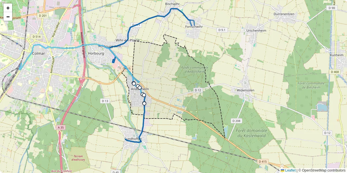 Carte du réseau de transport en commun à Andolsheim - lignes de bus et arrêts