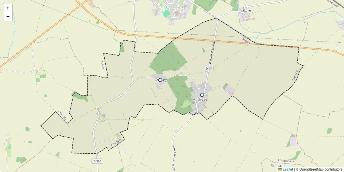 Carte du réseau de transport en commun à Andrezel - lignes de bus et arrêts