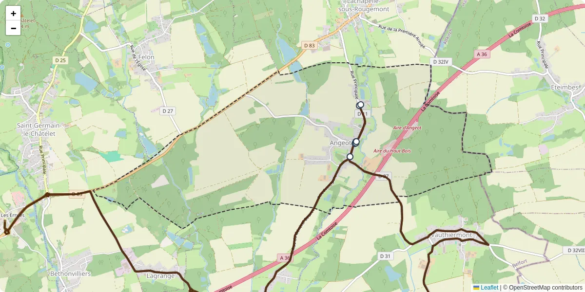Carte du réseau de transport en commun à Angeot - lignes de bus et arrêts
