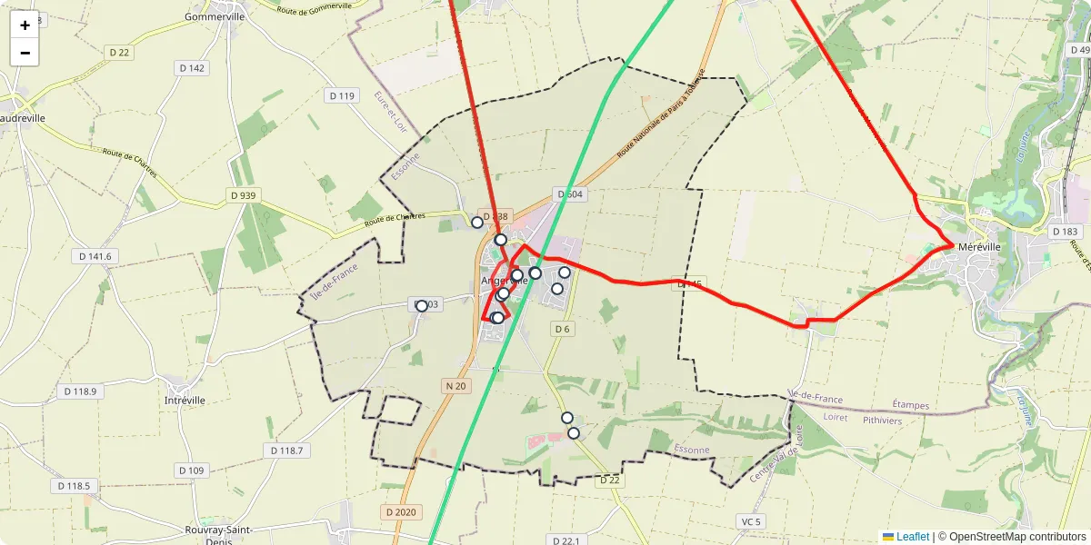 Carte du réseau de transport en commun à Angerville - lignes de bus et arrêts