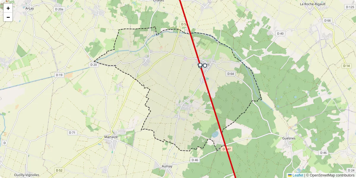 Carte du réseau de transport en commun à Angliers - lignes de bus et arrêts