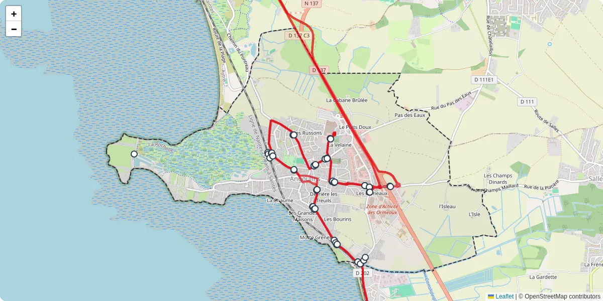 Carte du réseau de transport en commun à Angoulins - lignes de bus et arrêts